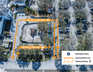 Map of the Museum pedestrian entrance and vehicular turnaround during construction.